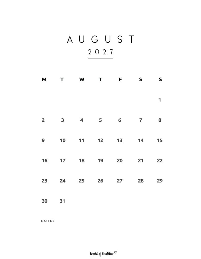 Printable August 2027 Calendar Design 74