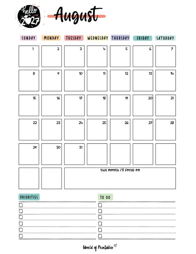 Printable August 2027 Calendar Design 90