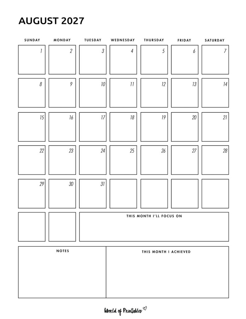 Printable August 2027 Calendar Design 92
