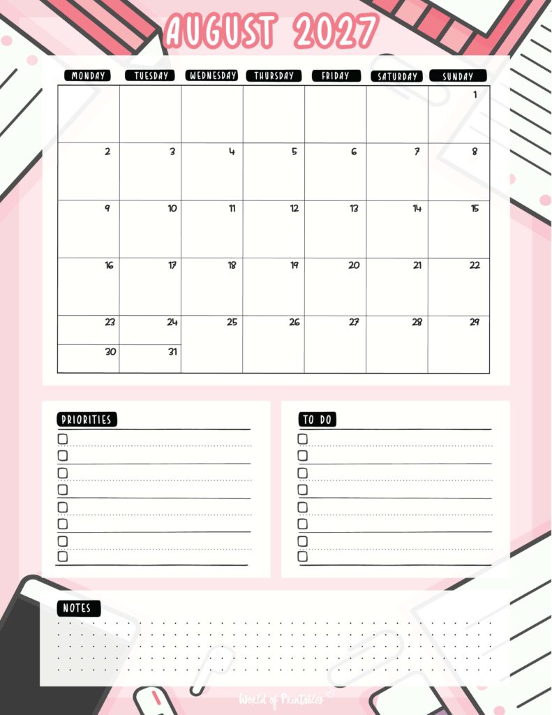 Printable August 2027 Calendar Design 94