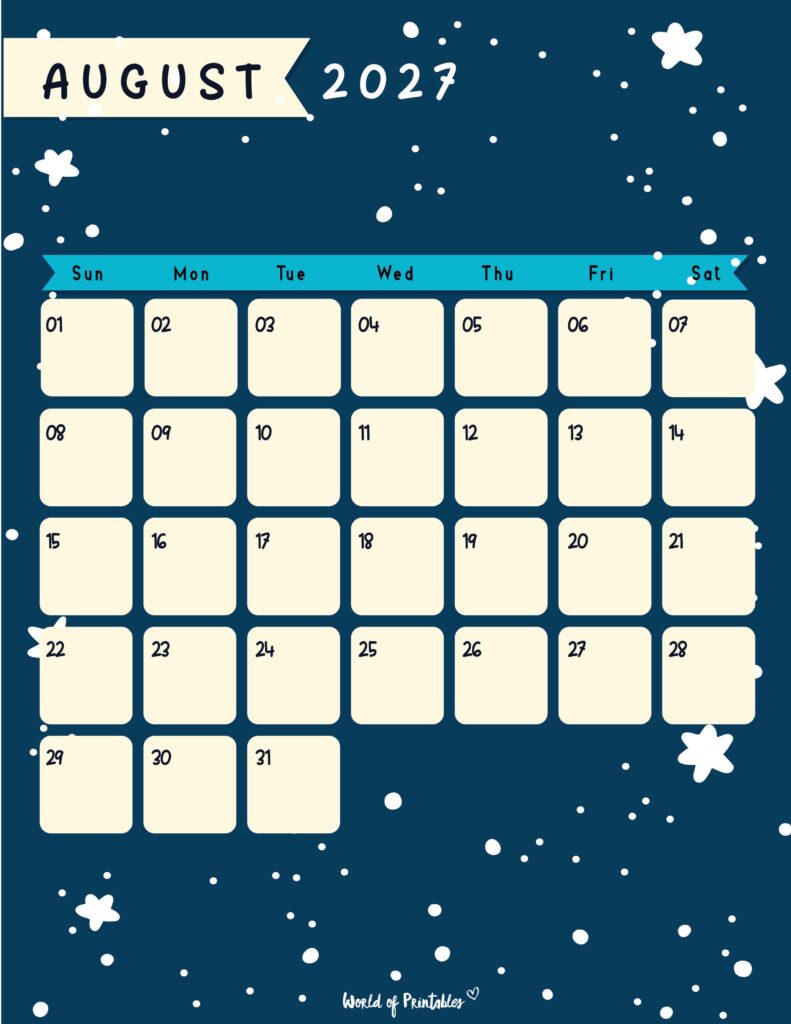 Printable August 2027 Calendar Design 95