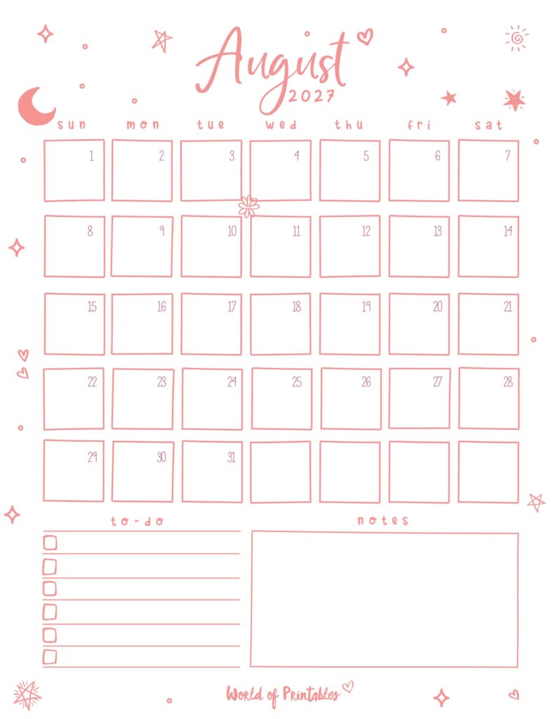 Printable August 2027 Calendar Design 97