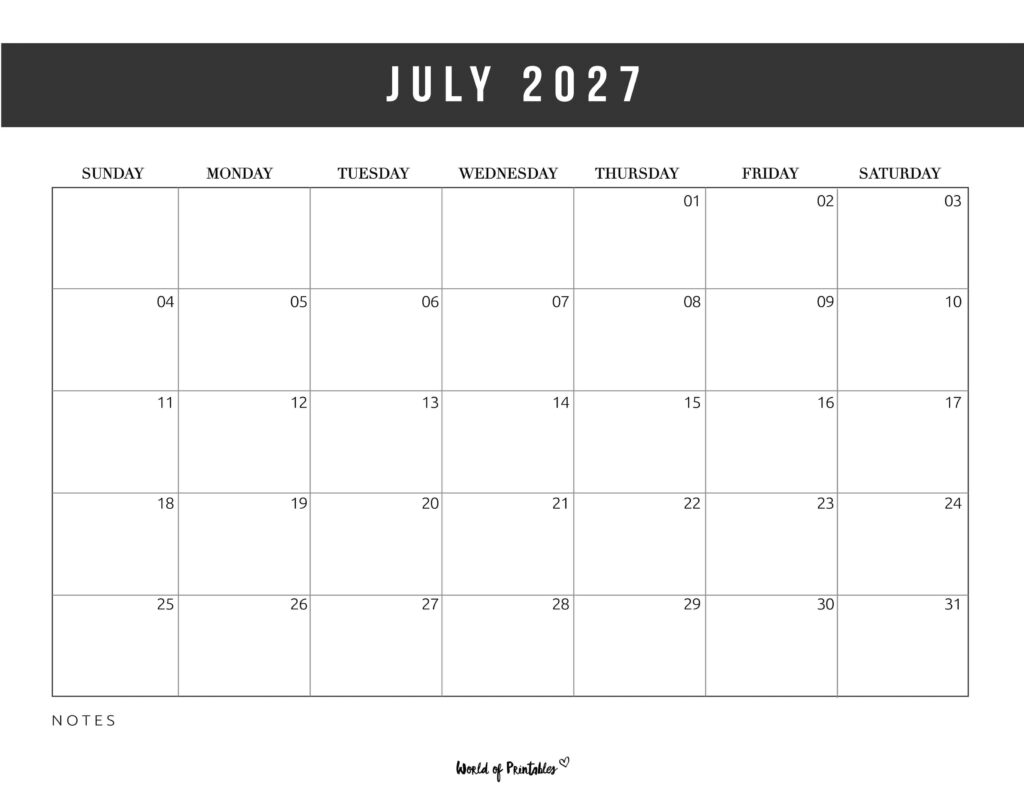 Printable July 2027 Calendar Design 10