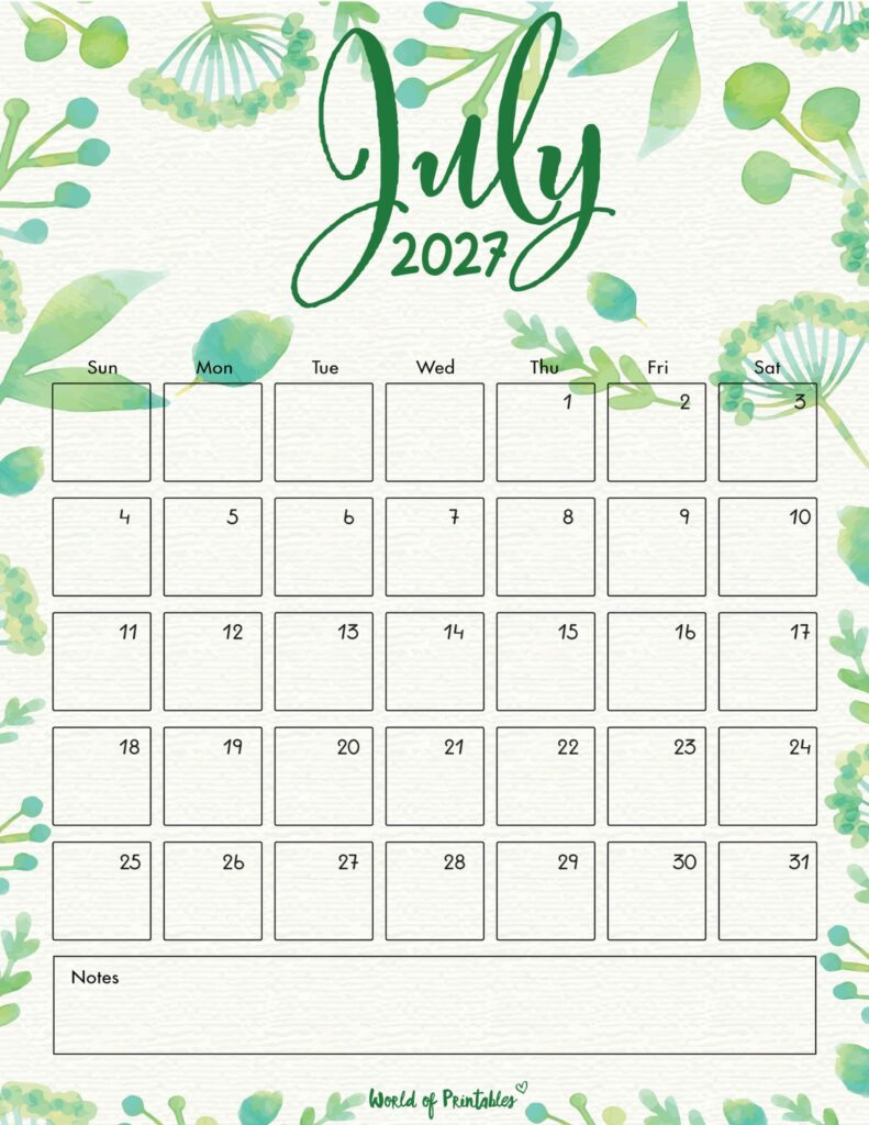 Printable July 2027 Calendar Design 100