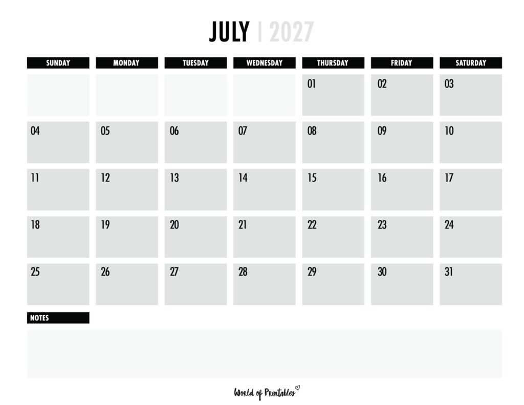 Printable July 2027 Calendar Design 102
