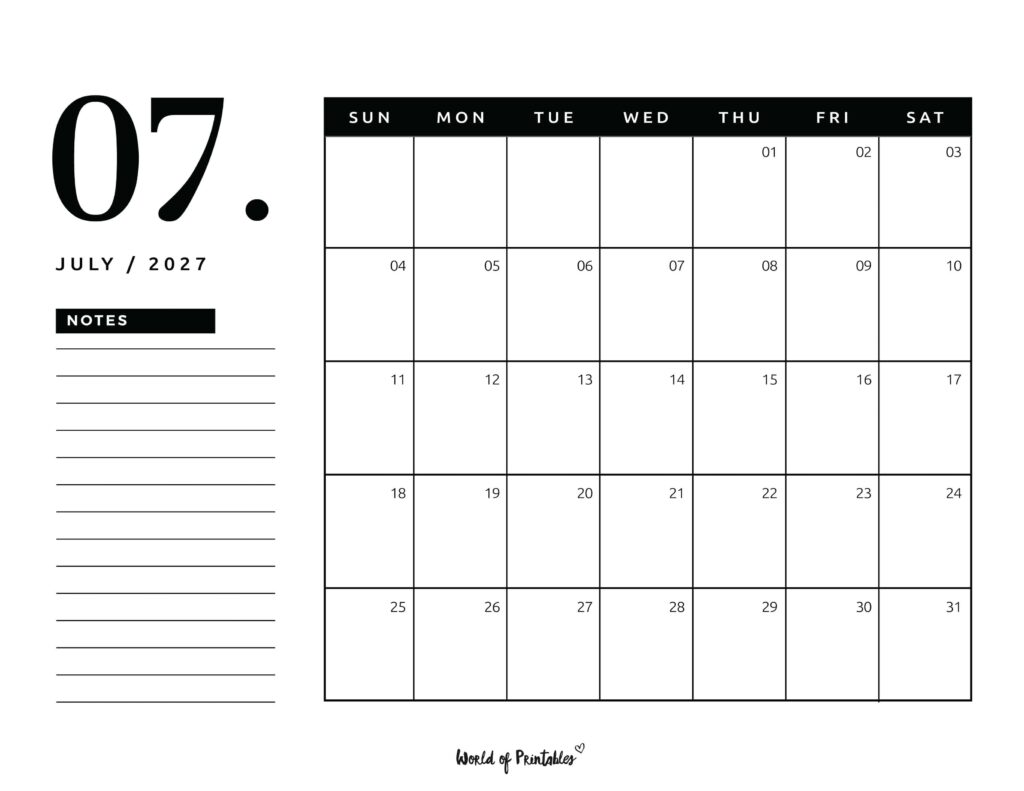 Printable July 2027 Calendar Design 105