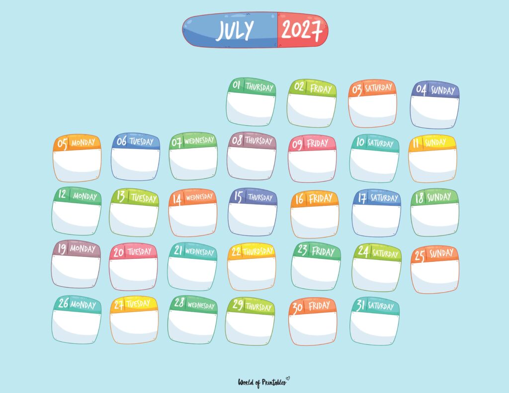 Printable July 2027 Calendar Design 109