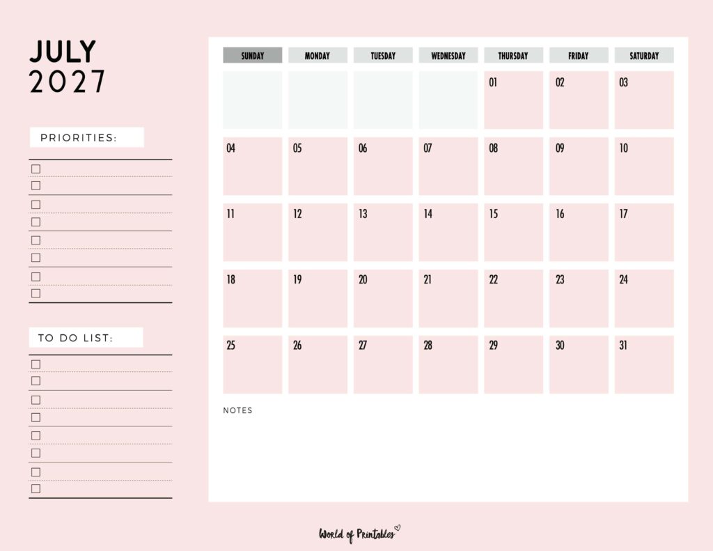 Printable July 2027 Calendar Design 111