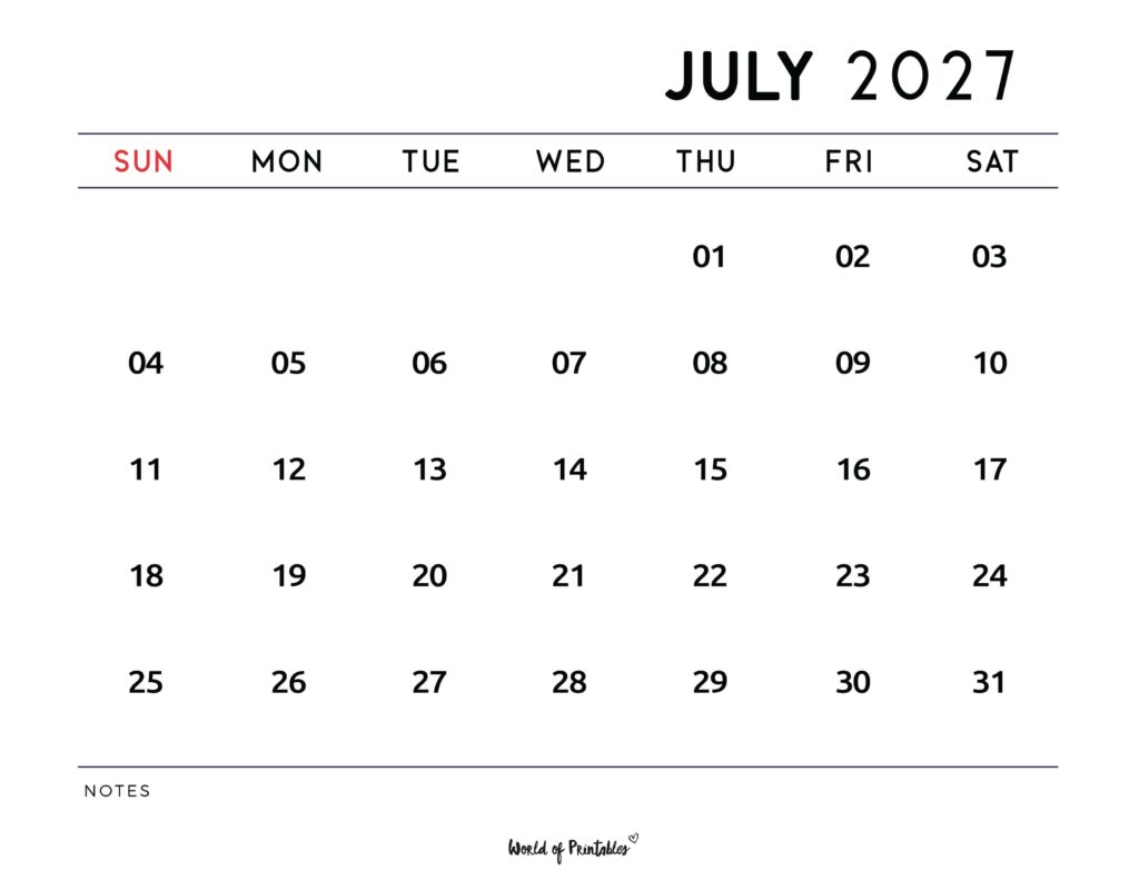 Printable July 2027 Calendar Design 112