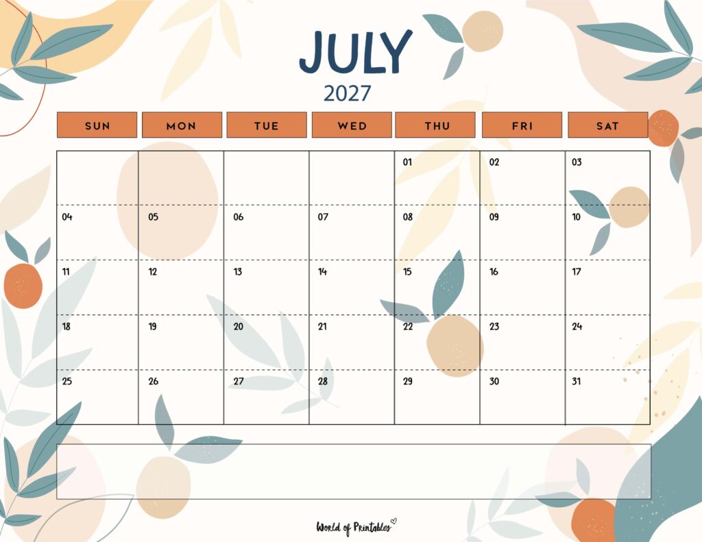 Printable July 2027 Calendar Design 114