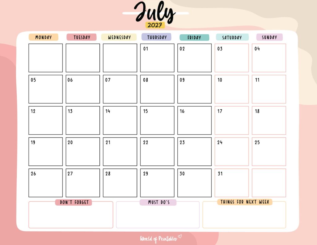 Printable July 2027 Calendar Design 115