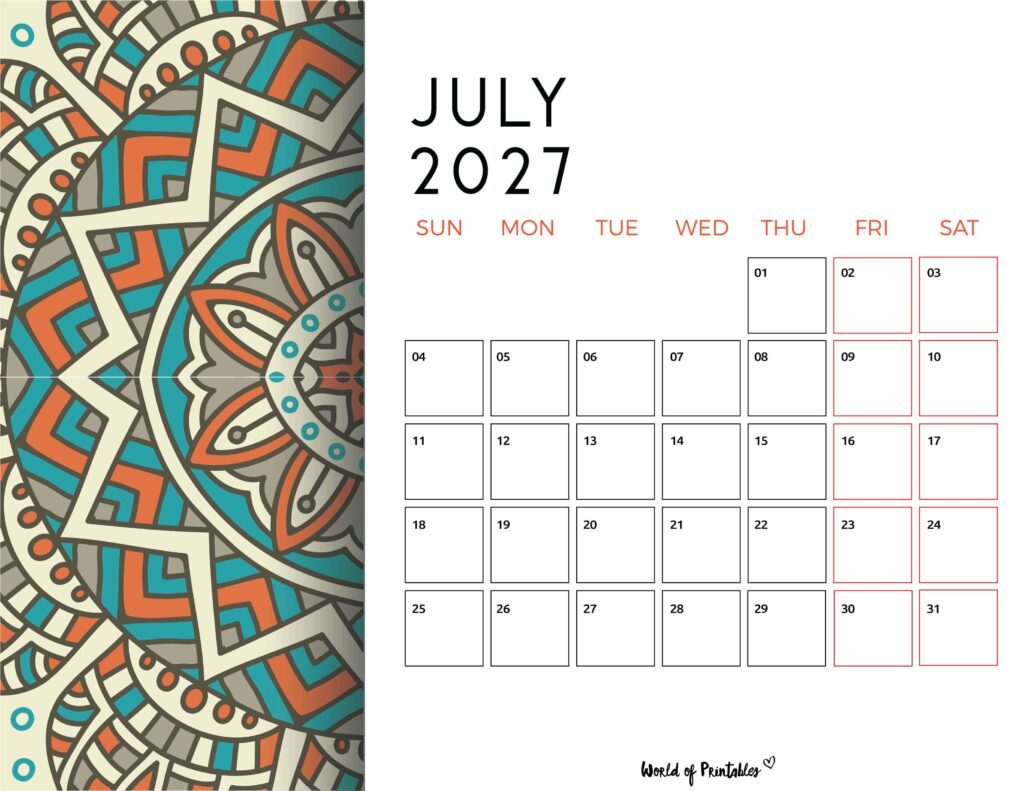 Printable July 2027 Calendar Design 116