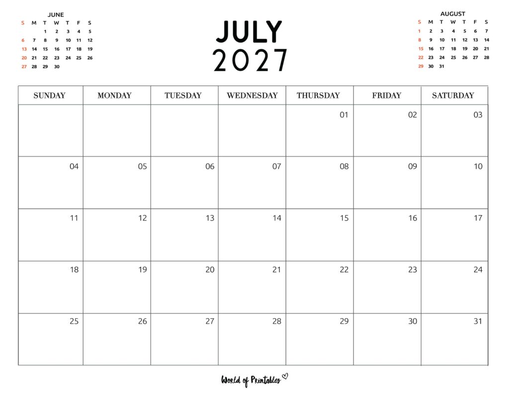 Printable July 2027 Calendar Design 117