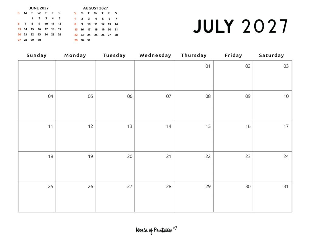 Printable July 2027 Calendar Design 118