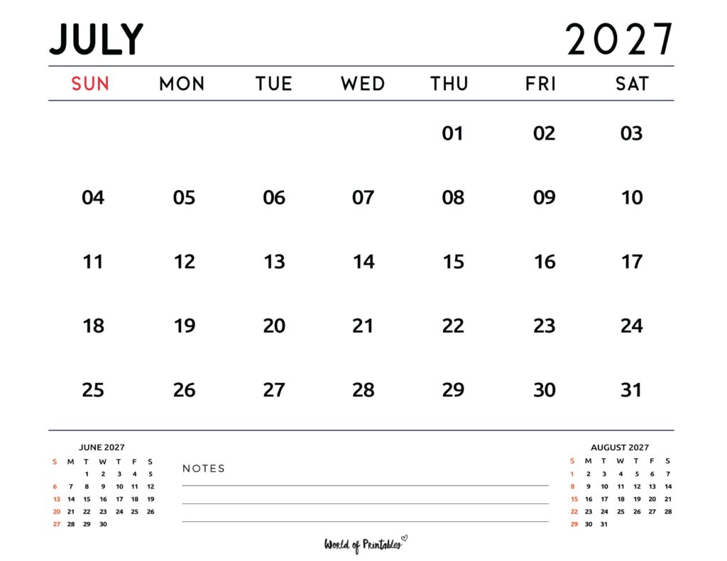 Printable July 2027 Calendar Design 119