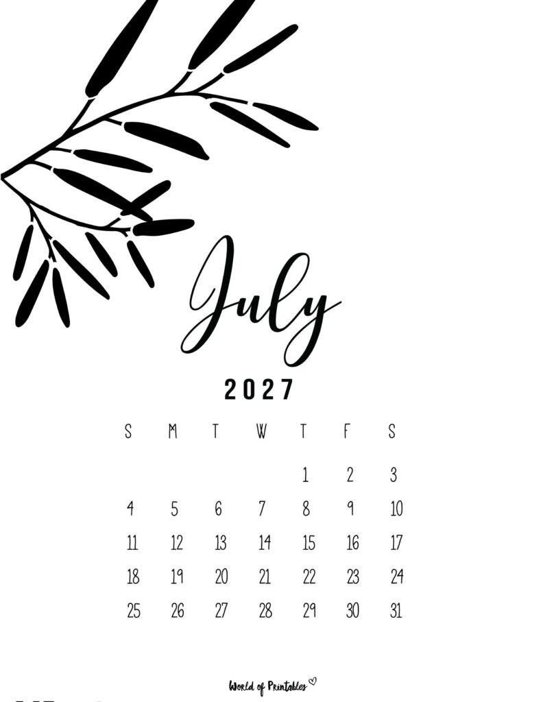 Printable July 2027 Calendar Design 12