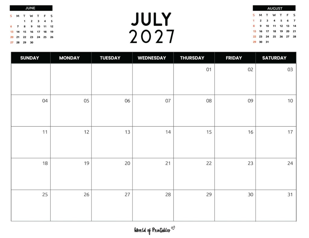 Printable July 2027 Calendar Design 120