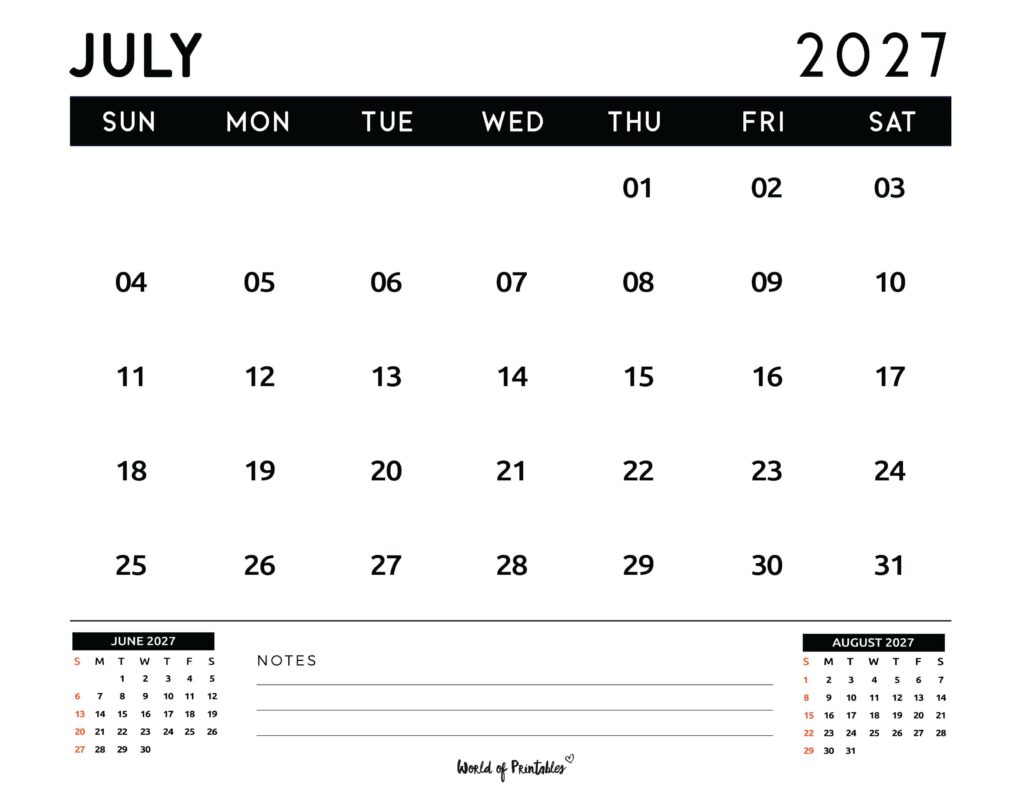 Printable July 2027 Calendar Design 121
