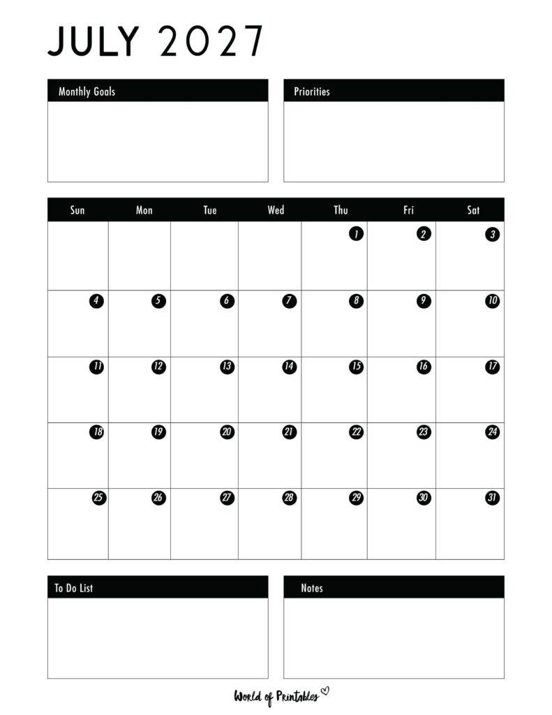 Printable July 2027 Calendar Design 124