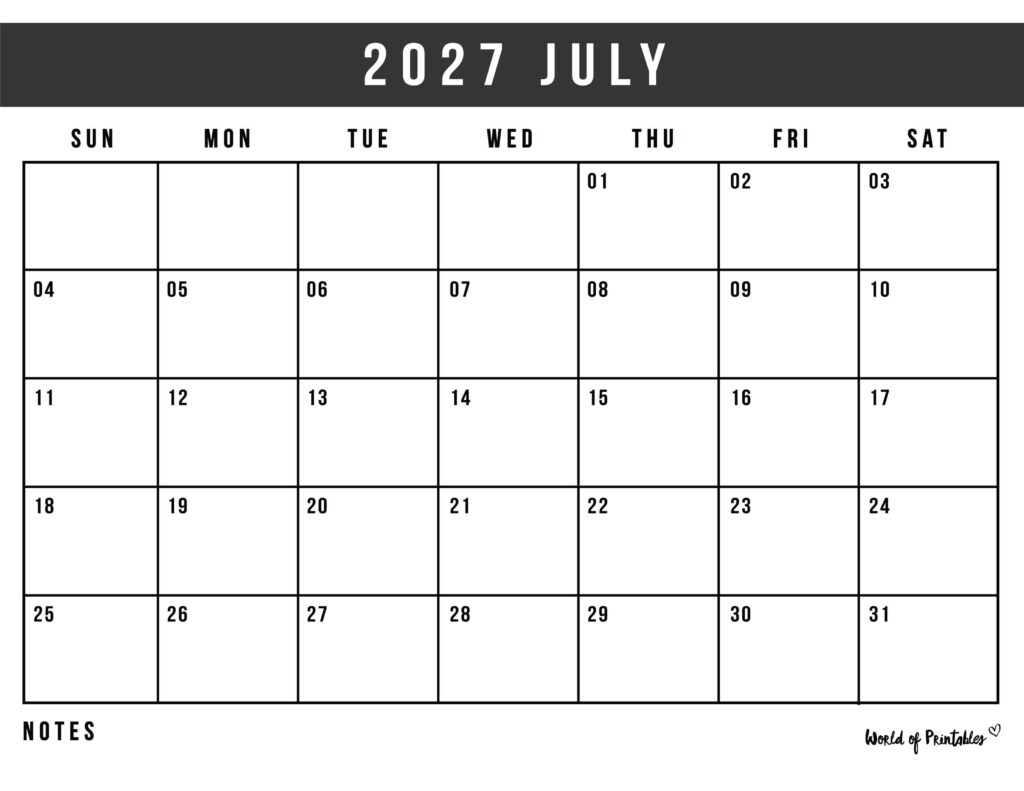Printable July 2027 Calendar Design 125