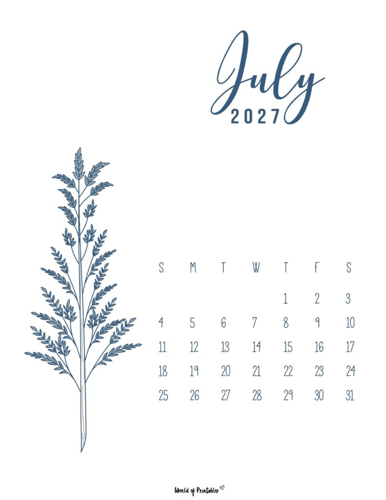 Printable July 2027 Calendar Design 14