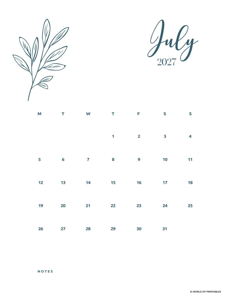 Printable July 2027 Calendar Design 15
