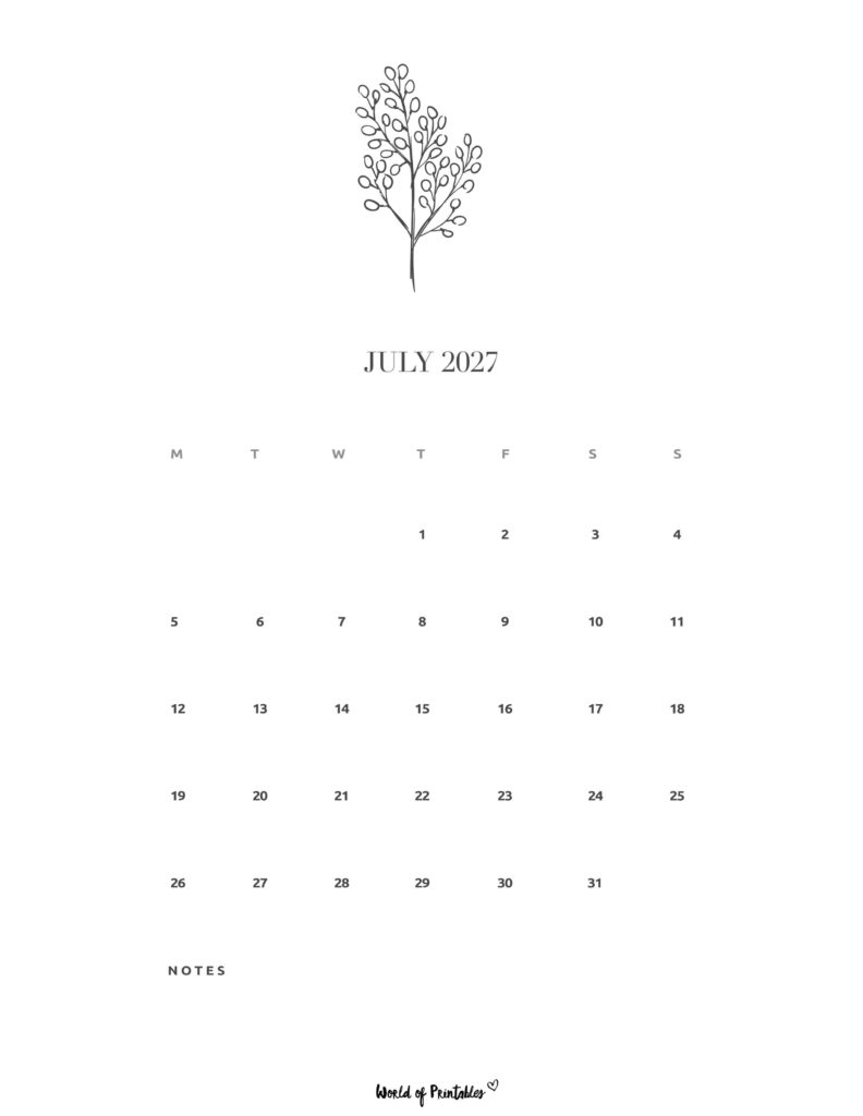 Printable July 2027 Calendar Design 16