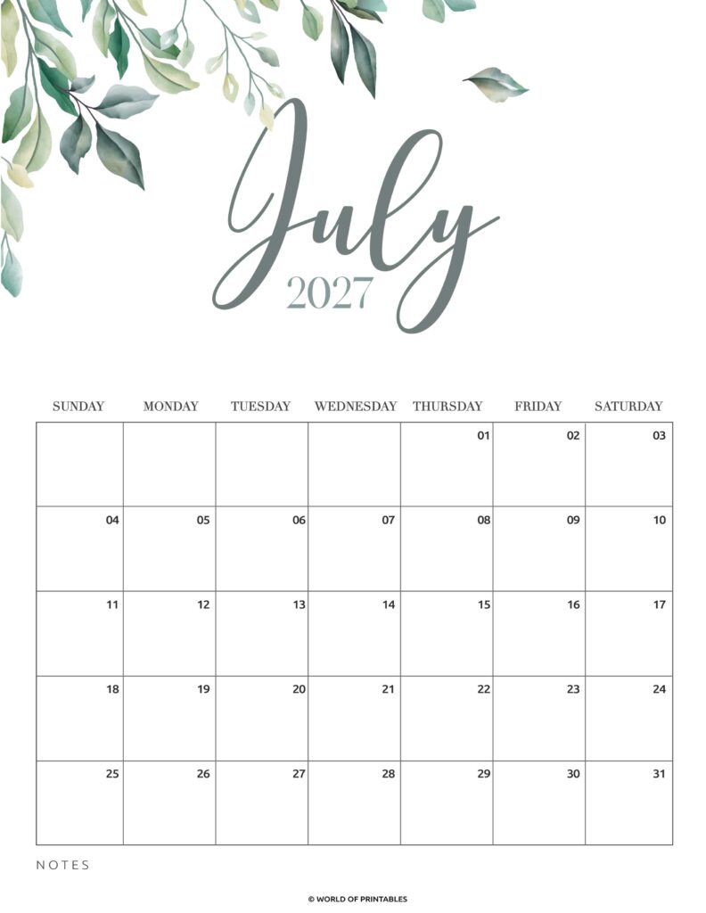 Printable July 2027 Calendar Design 2