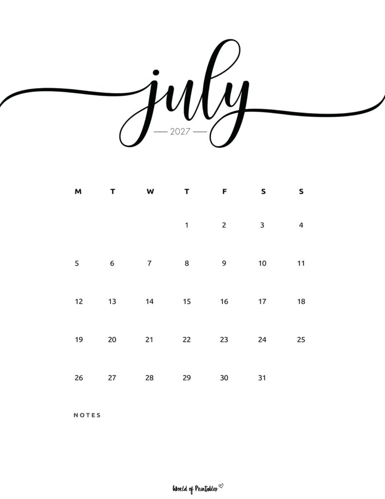 Printable July 2027 Calendar Design 201