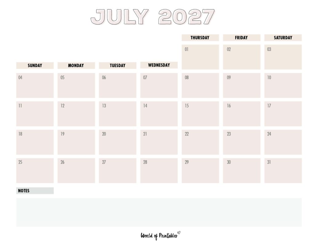Printable July 2027 Calendar Design 203