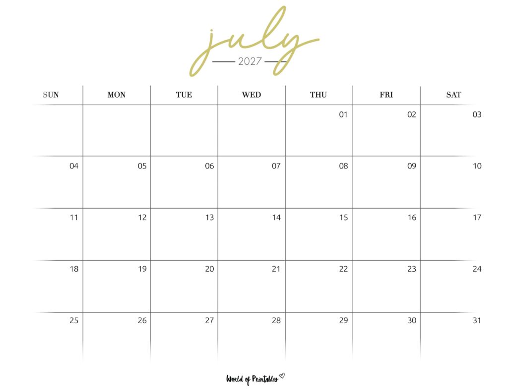 Printable July 2027 Calendar Design 206