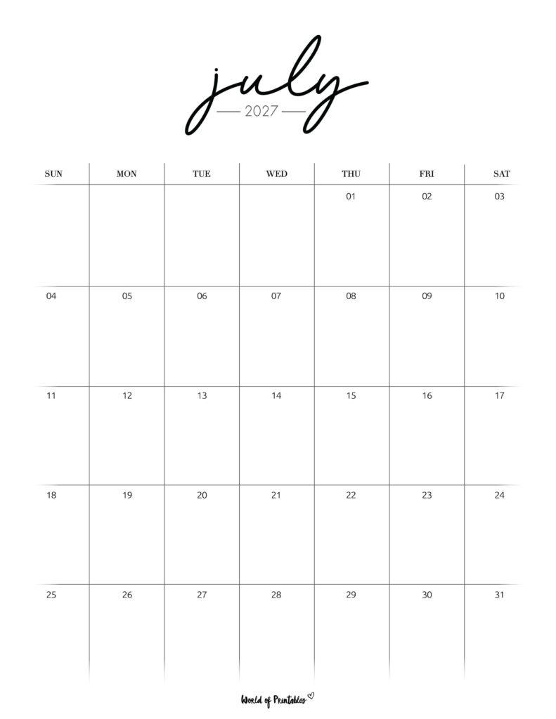 Printable July 2027 Calendar Design 208