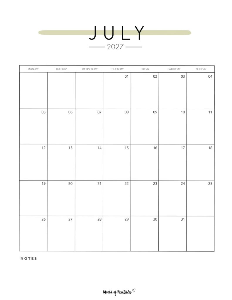 Printable July 2027 Calendar Design 209