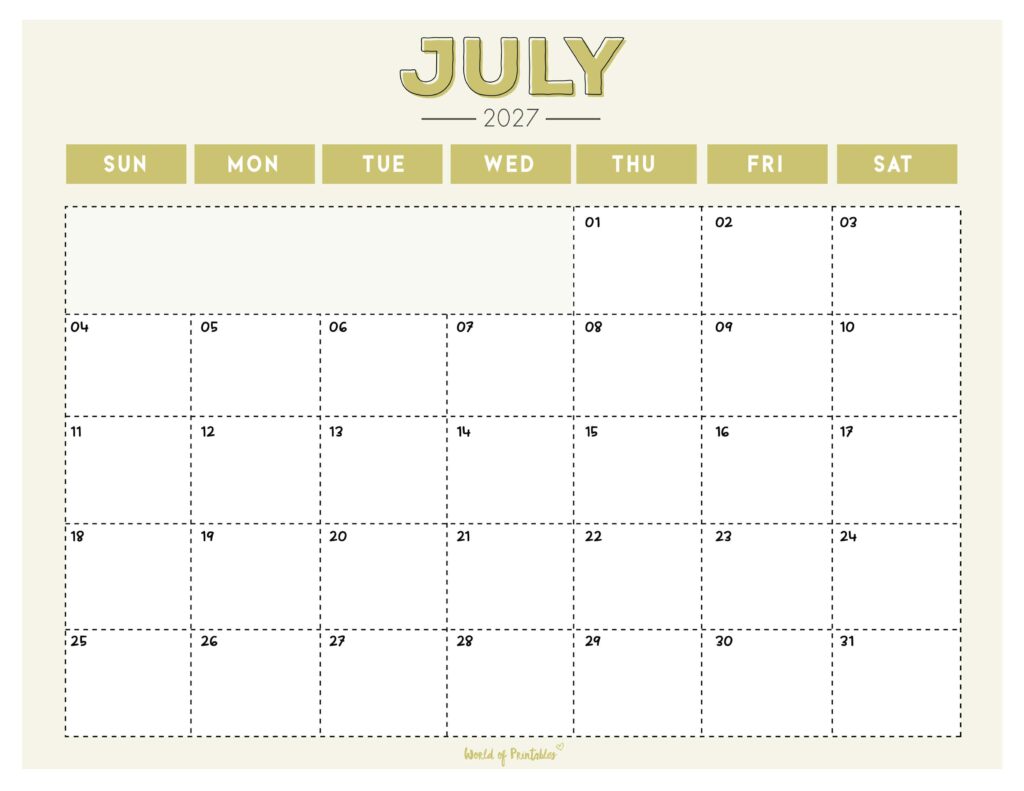 Printable July 2027 Calendar Design 210