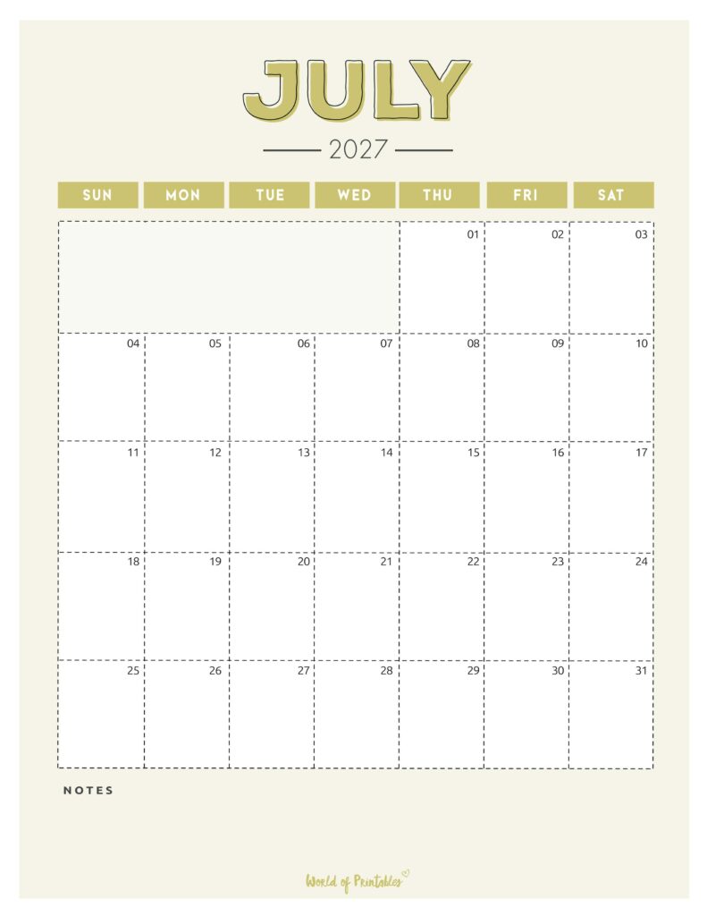 Printable July 2027 Calendar Design 213