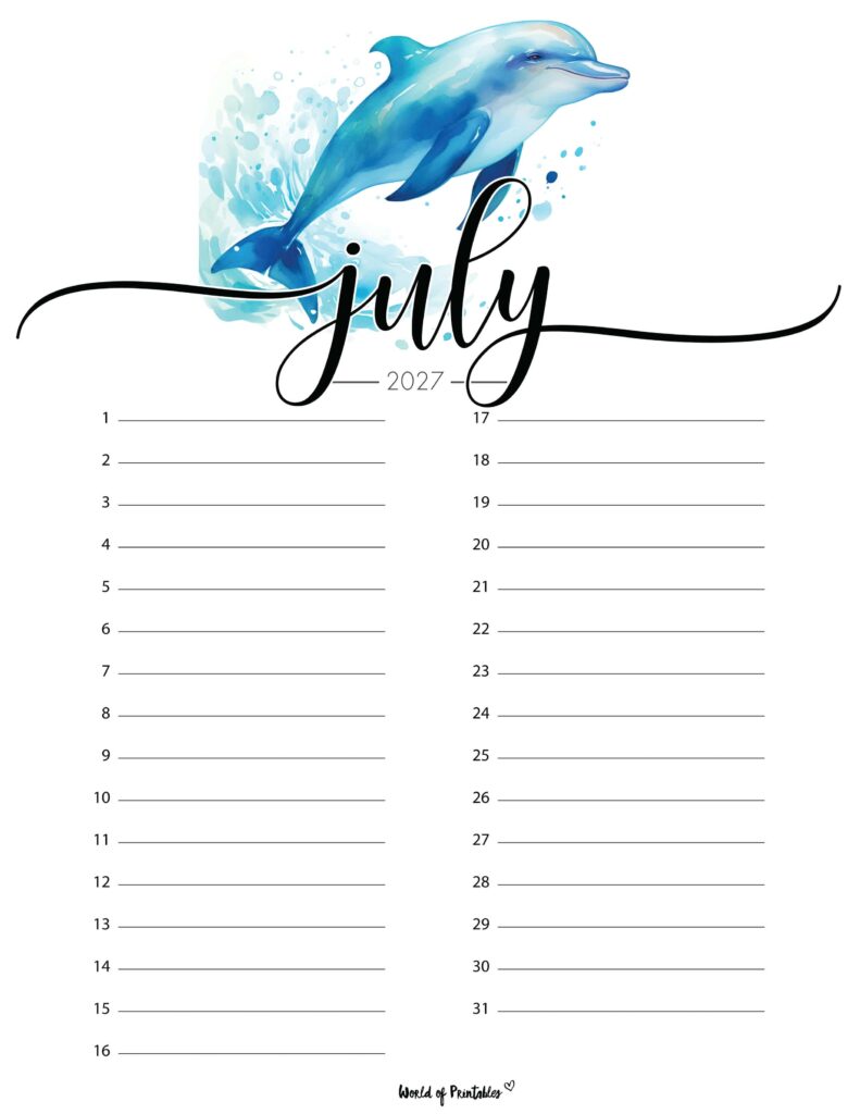 Printable July 2027 Calendar Design 216