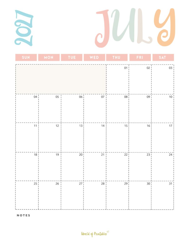 Printable July 2027 Calendar Design 218