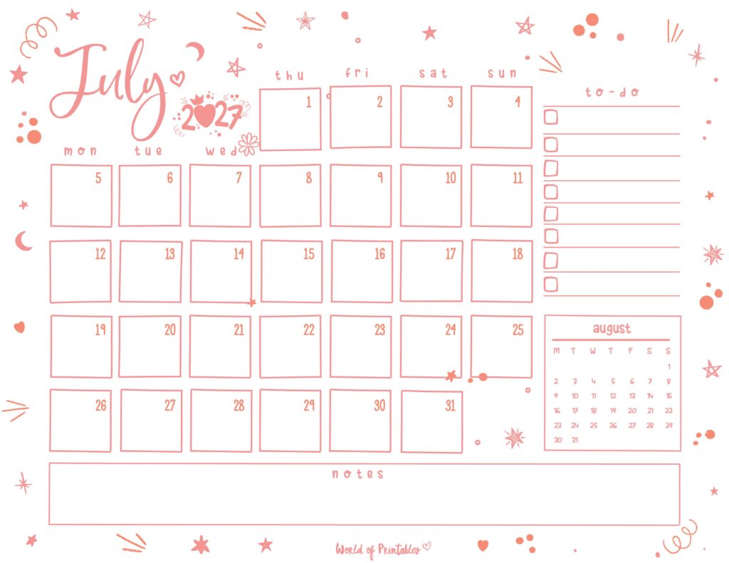 Printable July 2027 Calendar Design 221