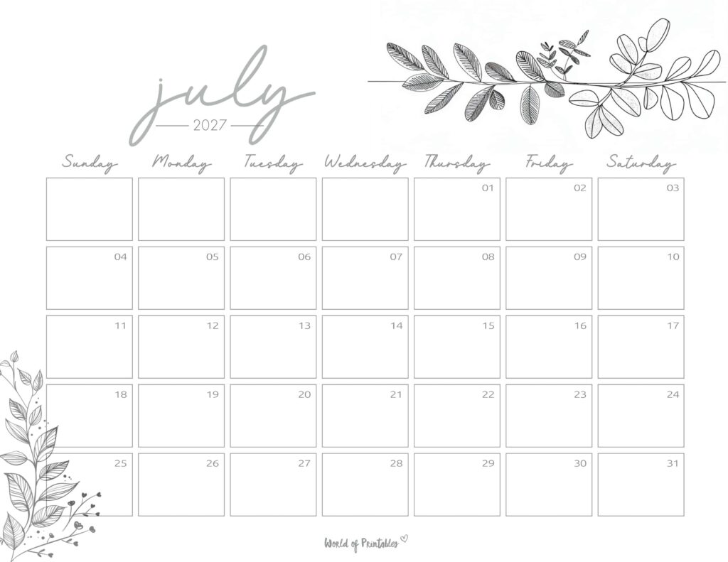 Printable July 2027 Calendar Design 249