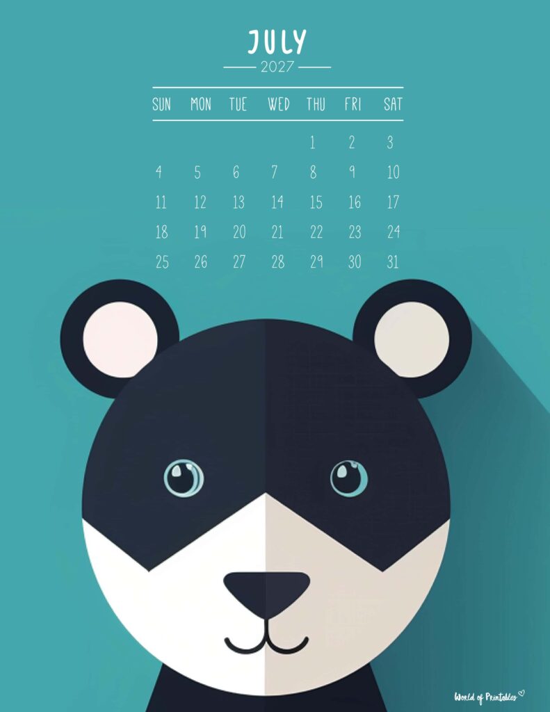 Printable July 2027 Calendar Design 251 - Sunday