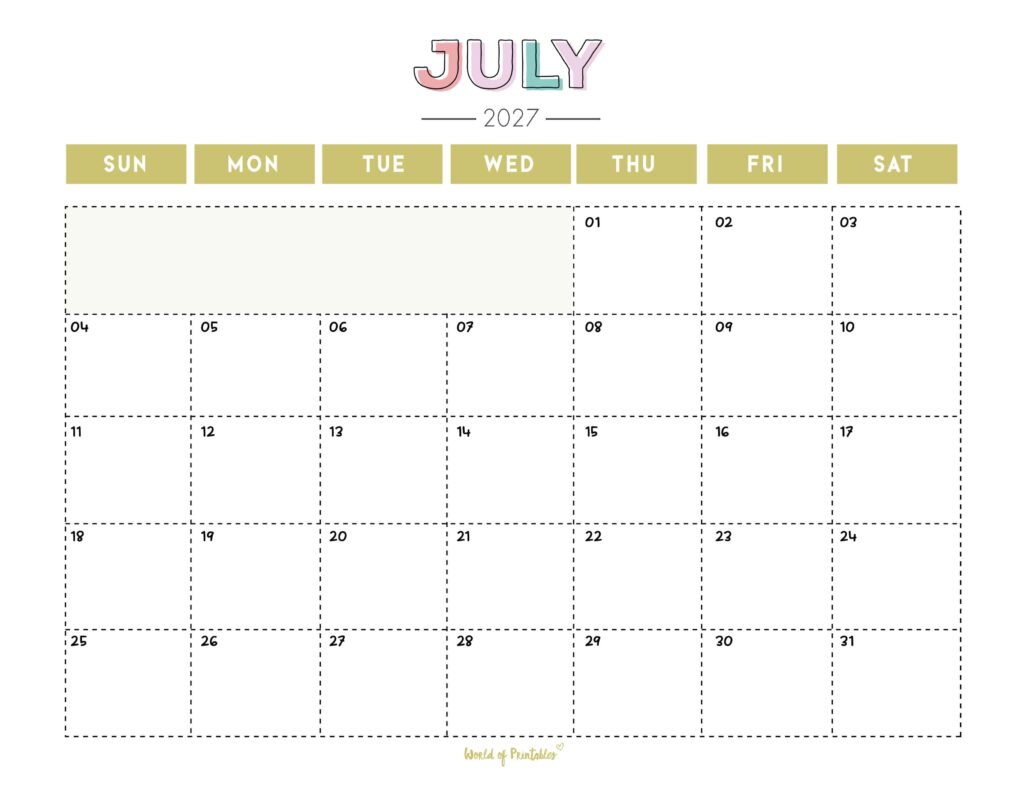 Printable July 2027 Calendar Design 252