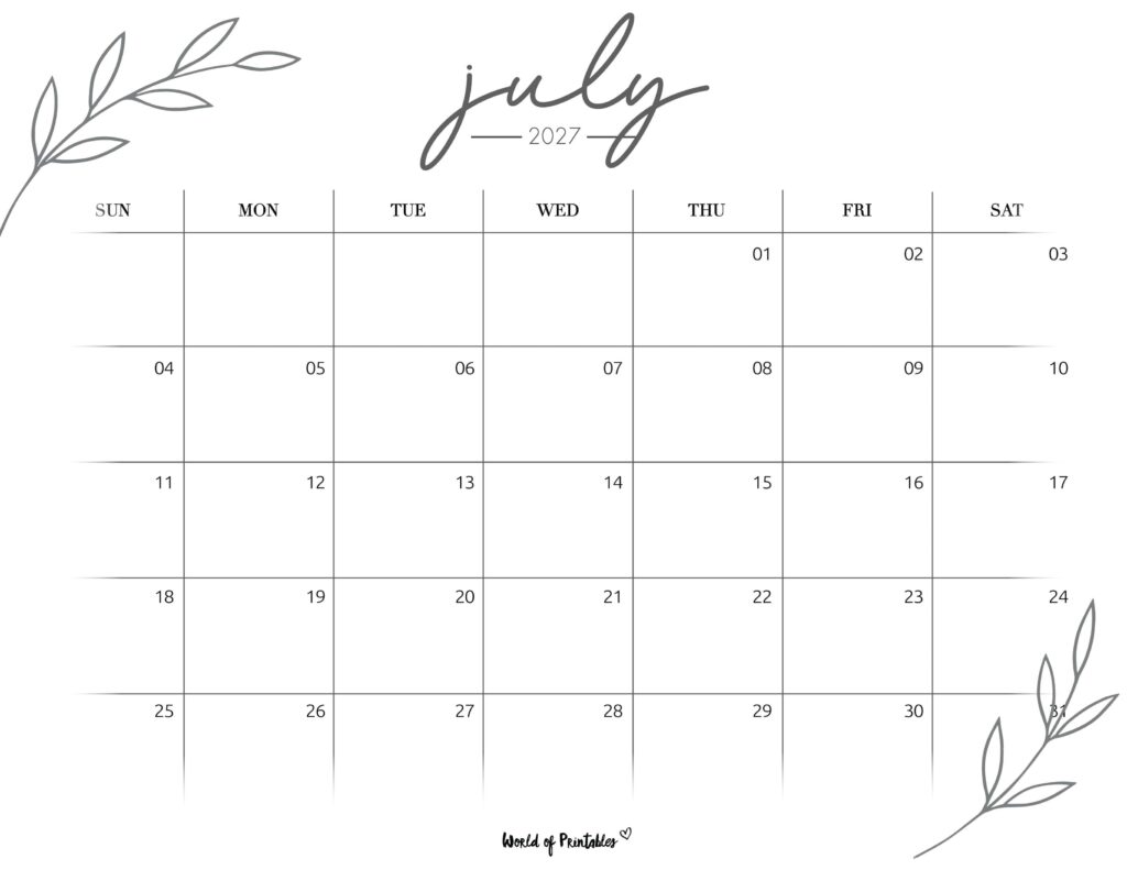 Printable July 2027 Calendar Design 255