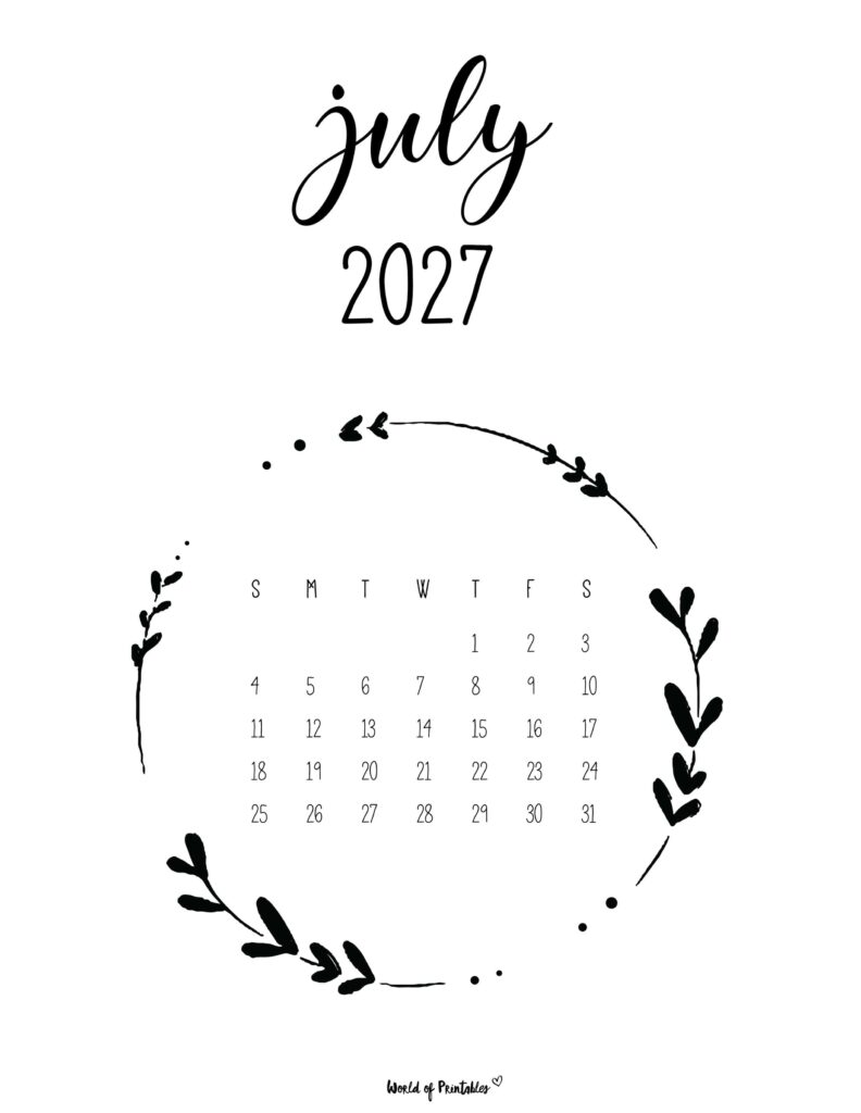 Printable July 2027 Calendar Design 27