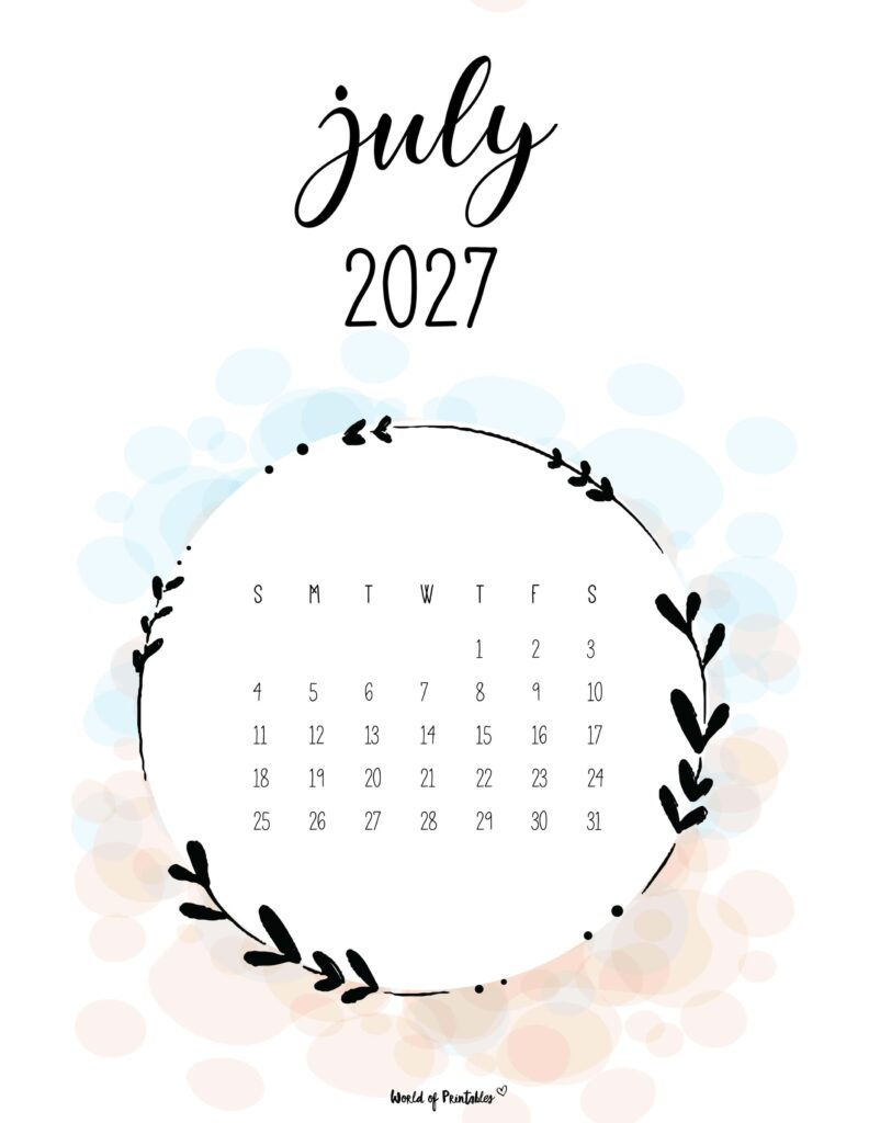 Printable July 2027 Calendar Design 27 alt
