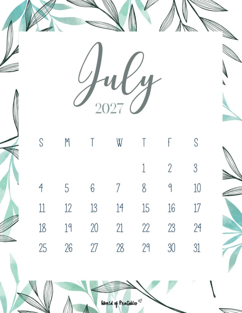 Printable July 2027 Calendar Design 3