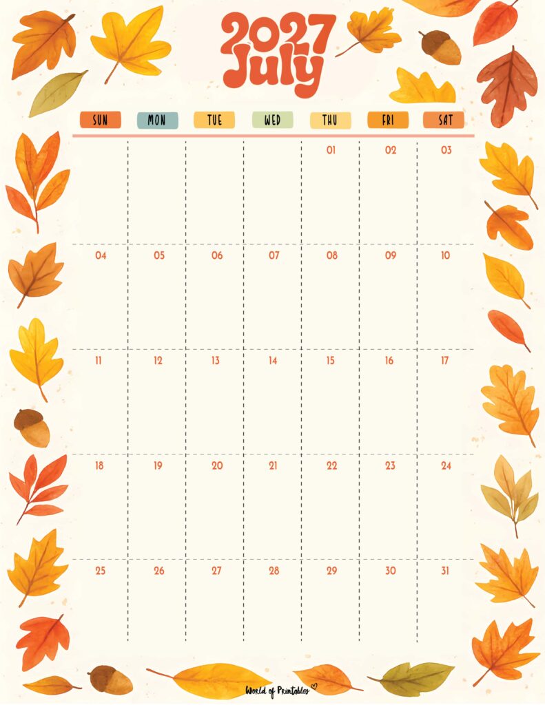 Printable July 2027 Calendar Design 304