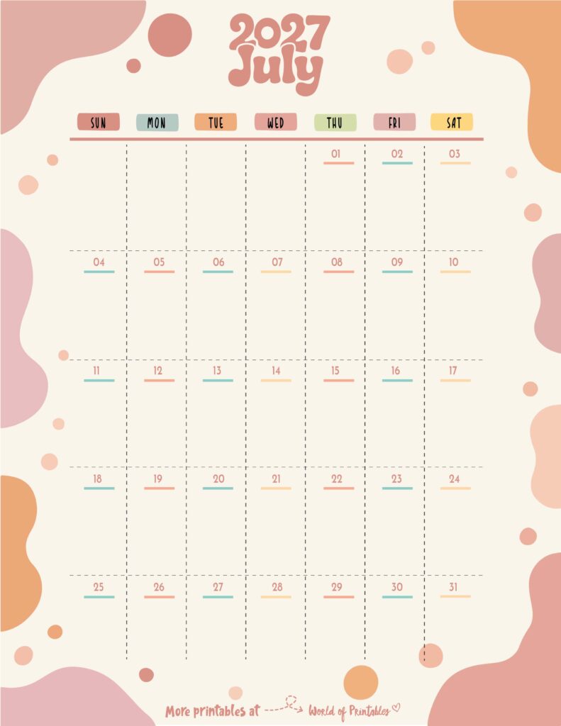 Printable July 2027 Calendar Design 305
