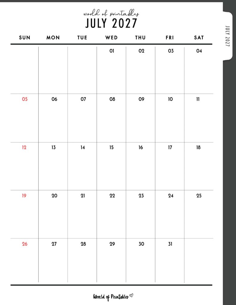 Printable July 2027 Calendar Design 307