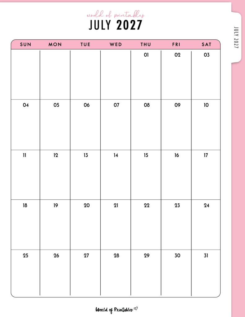 Printable July 2027 Calendar Design 316