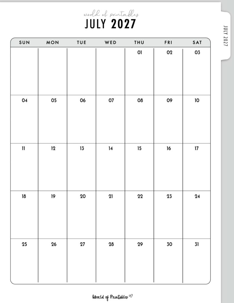Printable July 2027 Calendar Design 317